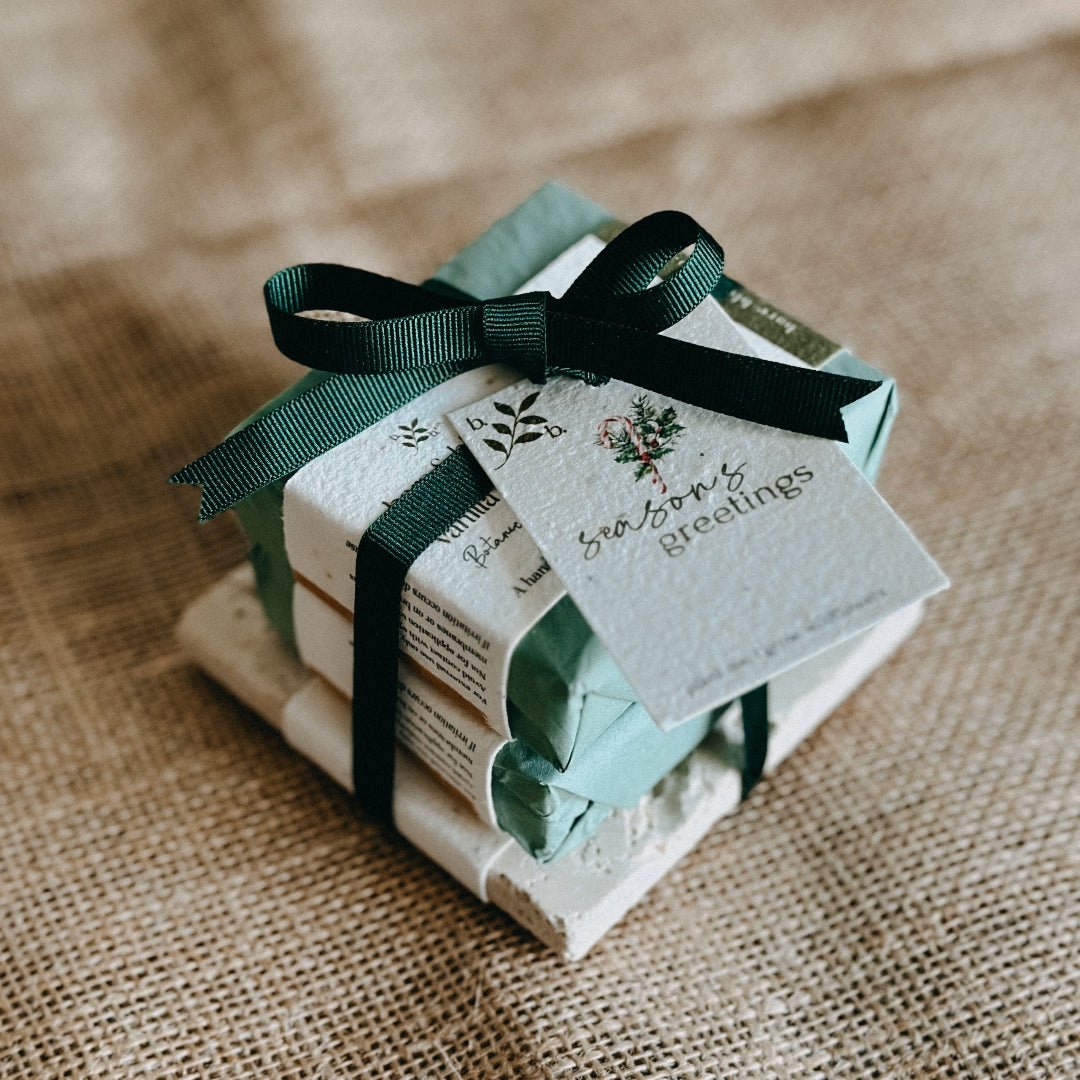 Christmas Soap Gift Bundle | Handmade Soaps + Travertine Soap Tray - Bare and Bloom