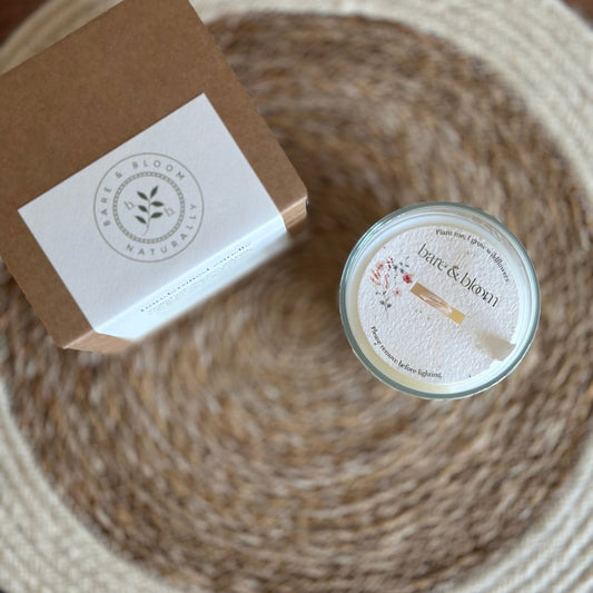 clear glass luxury scented candle with wooden wick - Bare and Bloom
