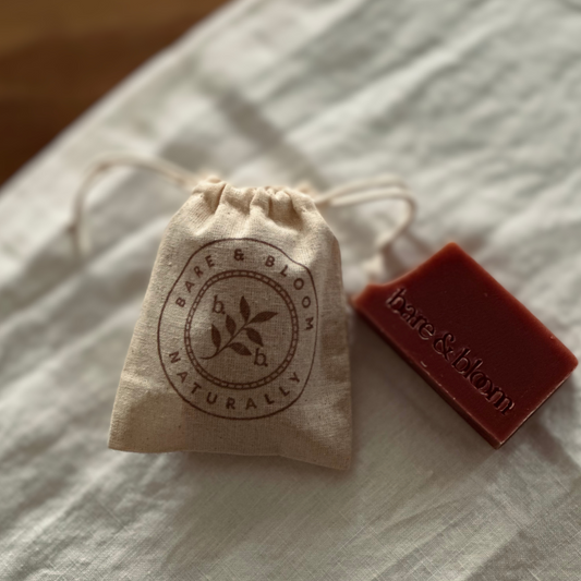 small artisan soap and cotton bag
