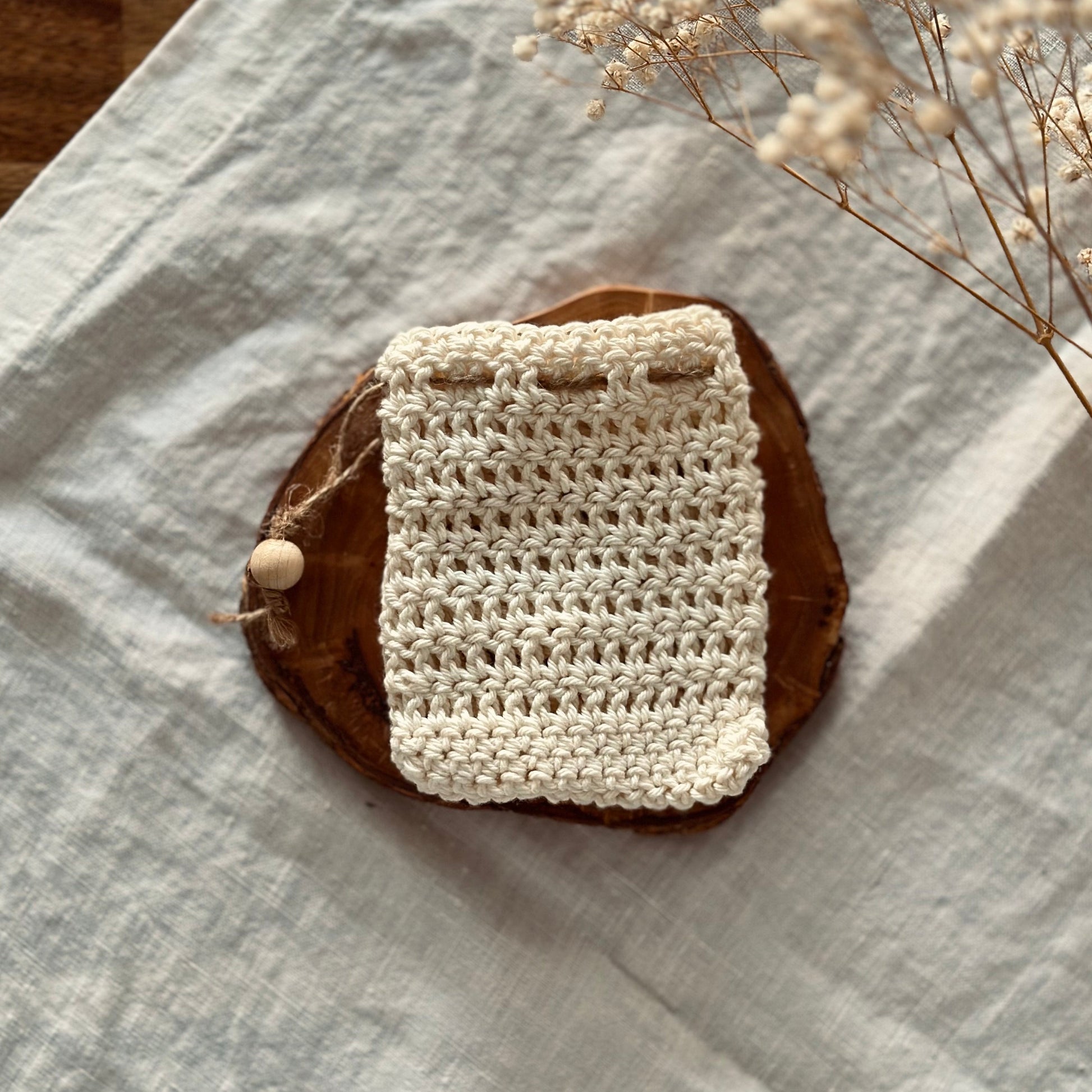 hand crocheted organic soap bag