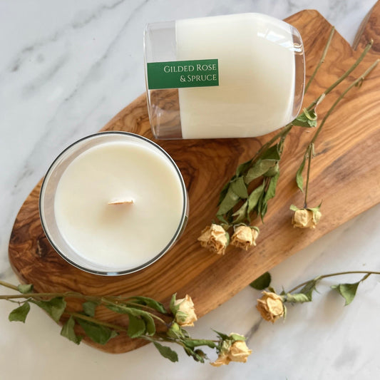 Gilded Rose & Spruce Fragrance Candle - Bare and Bloom