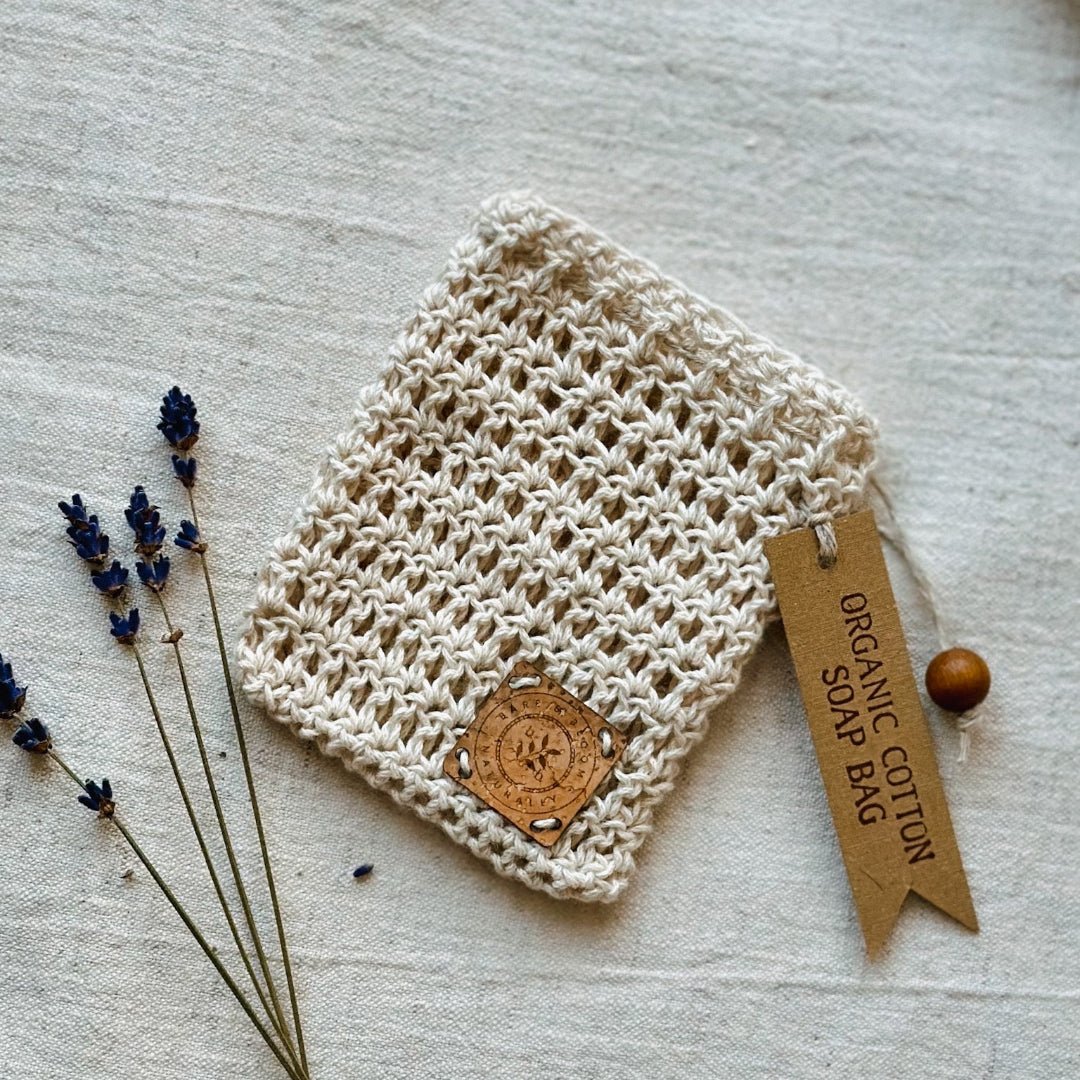 Organic Cotton Soap Saver Bag – Hand - Crocheted Exfoliating Soap Pouch - Bare and Bloom