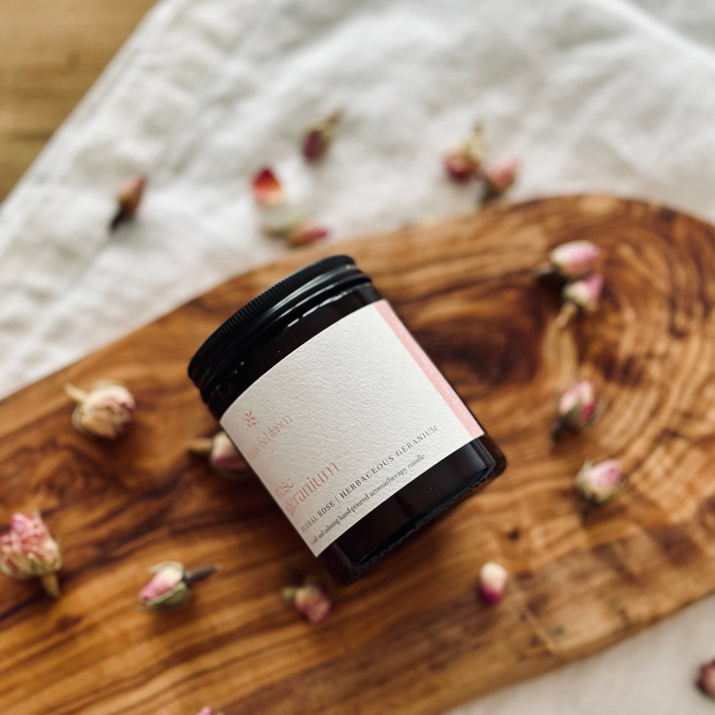 Rose Geranium Aromatherapy Candle - Bare and Bloom