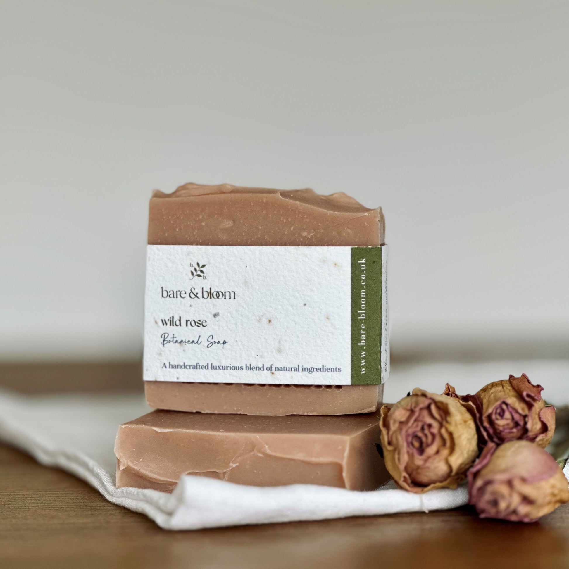 wild rose handmade natural soap bar with seeded paper  label